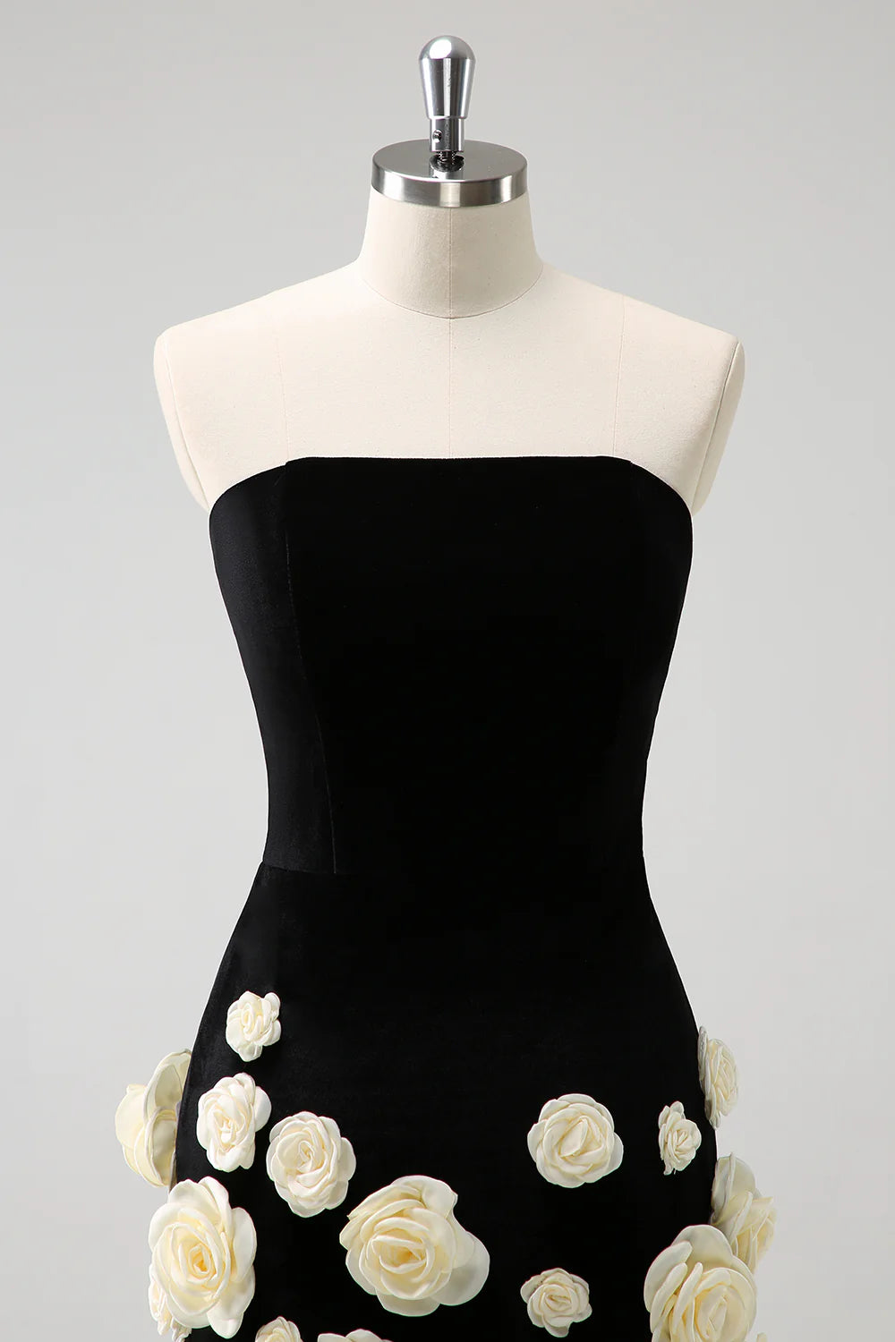 Amzcw Elegant Black Tight Strapless Short Homecoming Dress with 3D Flowers