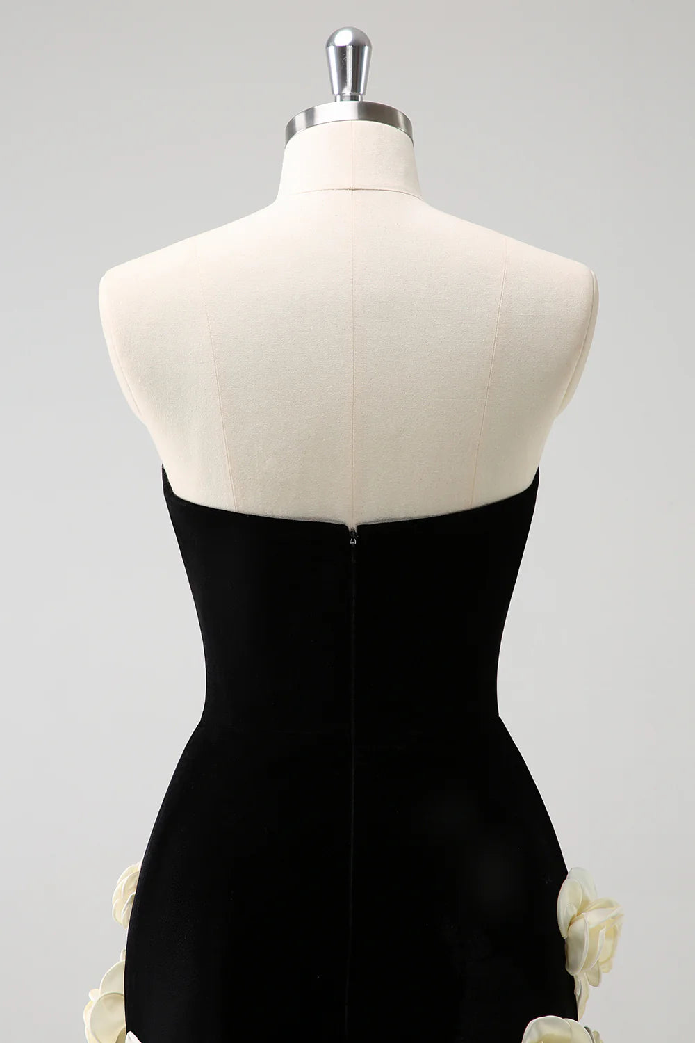 Amzcw Elegant Black Tight Strapless Short Homecoming Dress with 3D Flowers