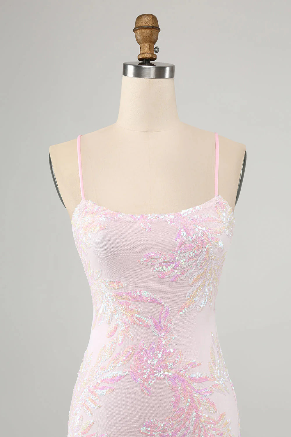 Amzcw Pink Bodycon Spaghetti Straps Homecoming Dress with Criss Cross Back