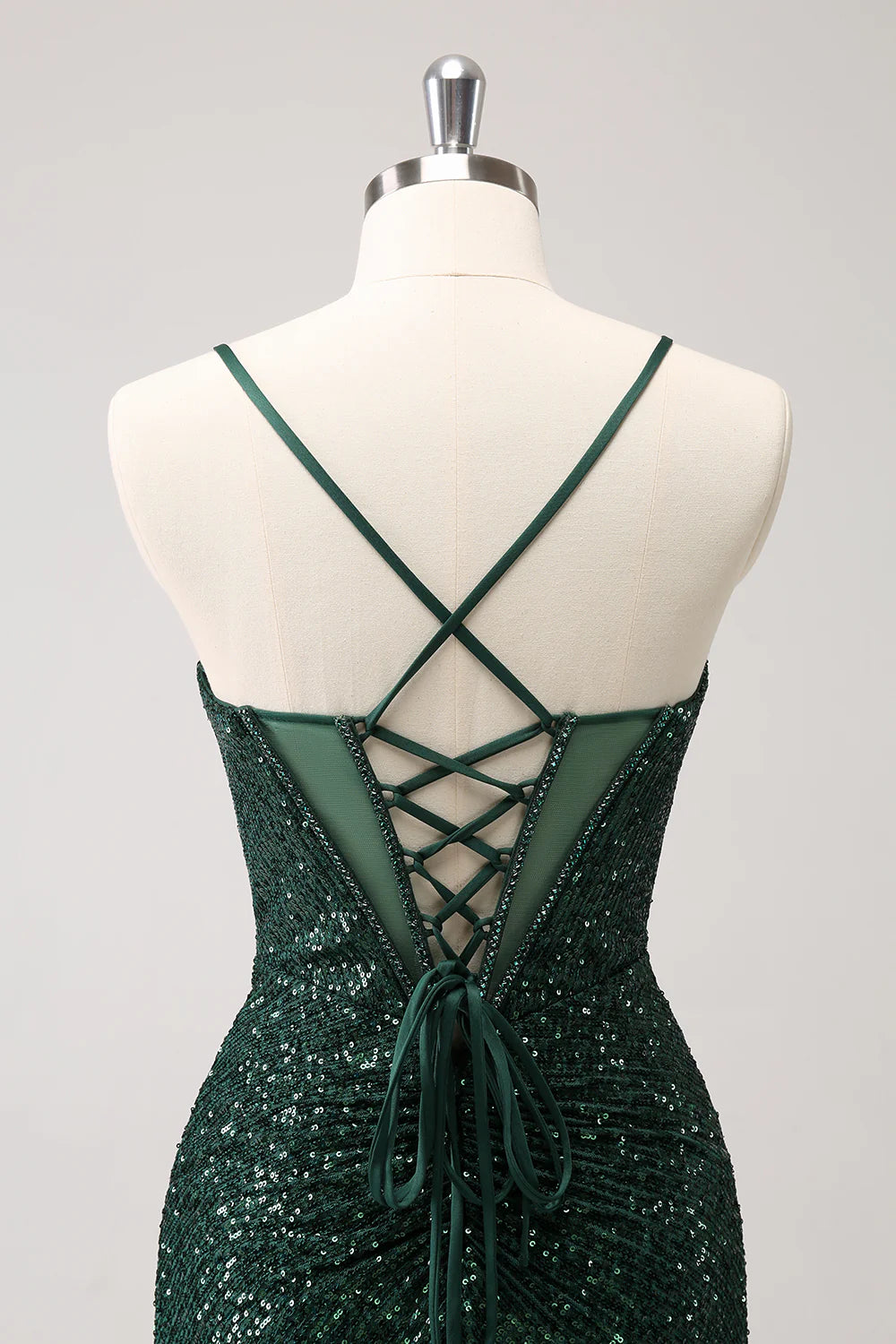 Amzcw Sparkly Unique Dark Green Tight Sequin Corset Homecoming Dress with Lace Up Back