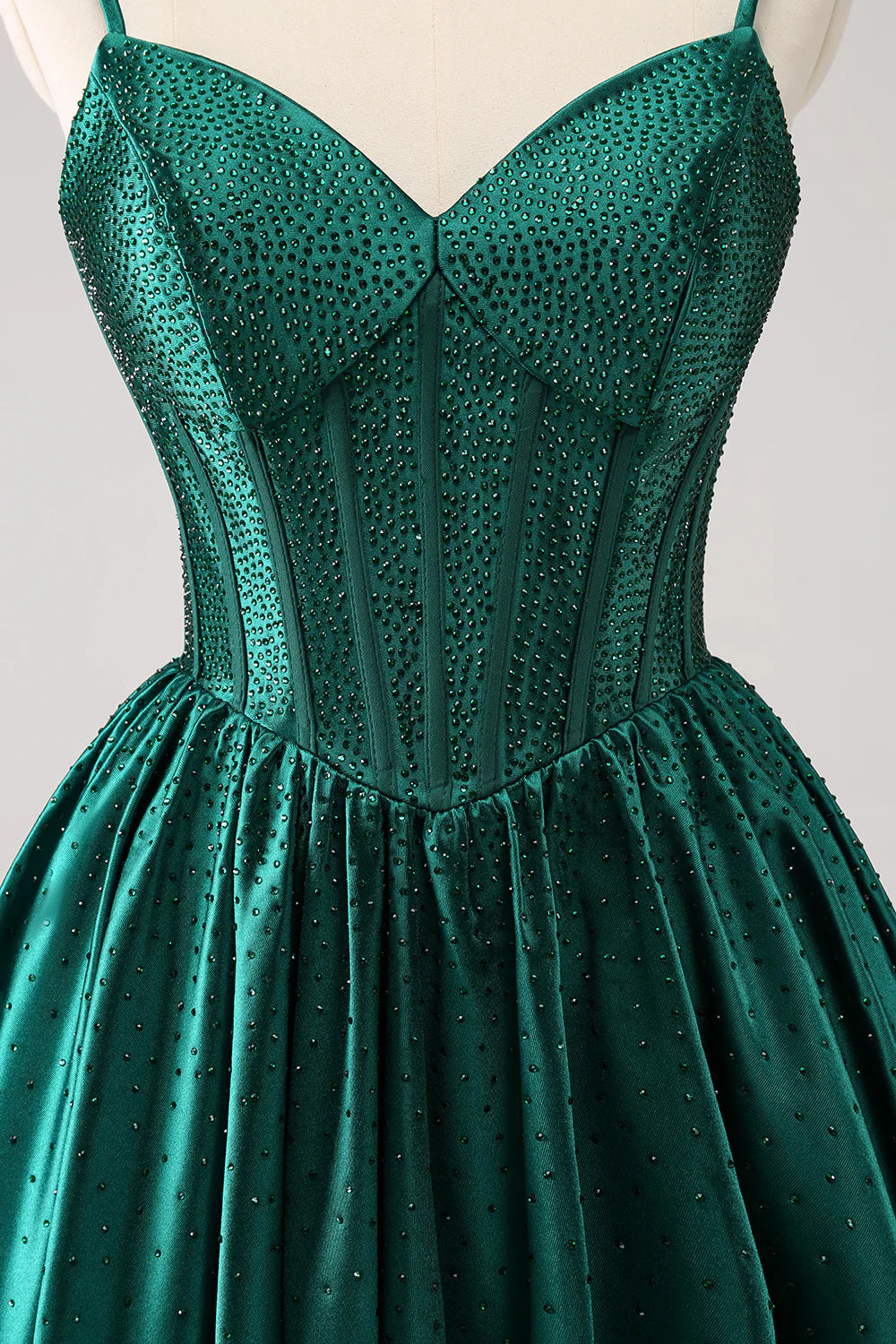 Amzcw Cute Dark Green A Line Spaghetti Straps Ruffle Corset Short Homecoming Dress with Beading