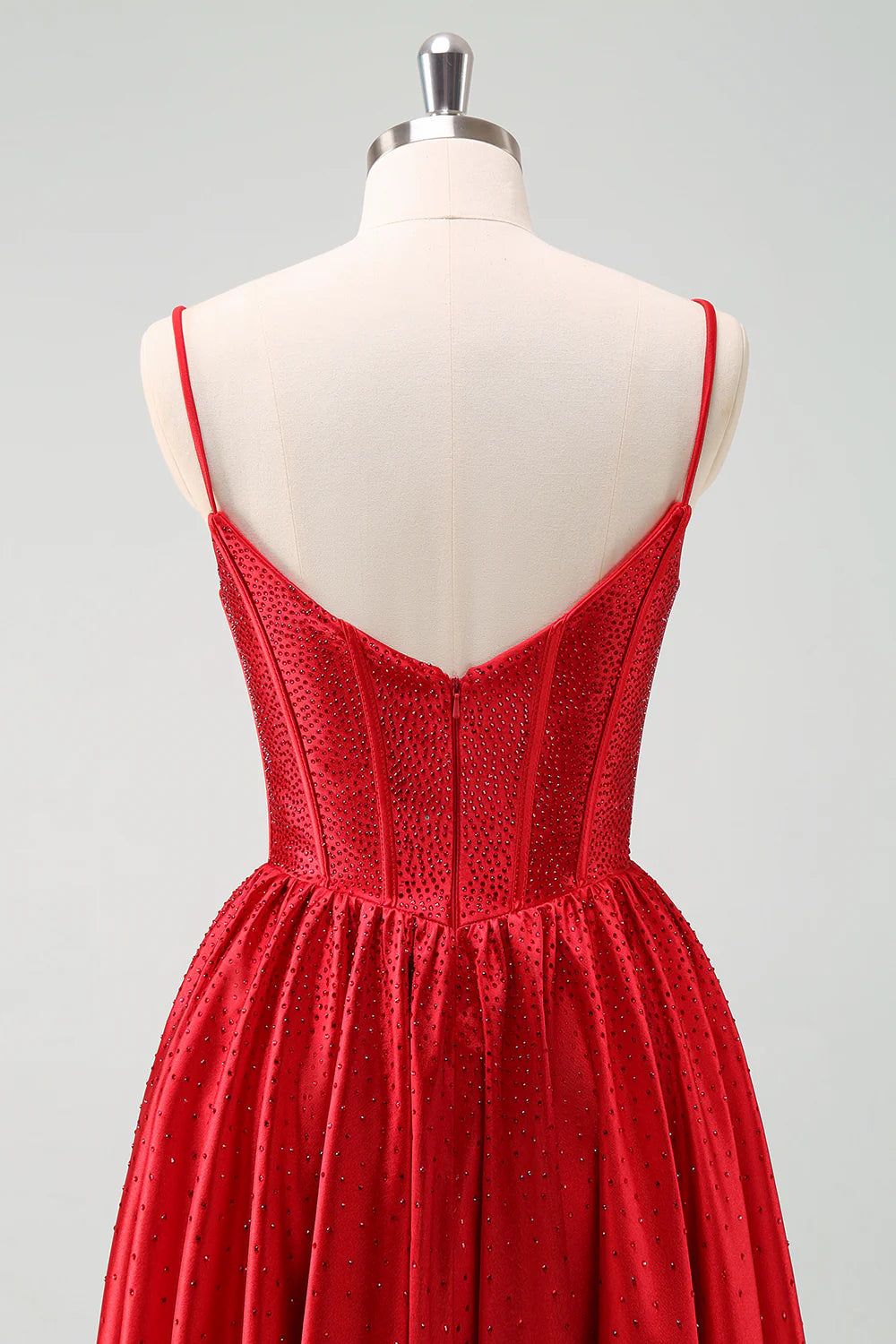 Amzcw Cute Red A Line Spaghetti Straps Ruffle Corset Short Homecoming Dress with Beading