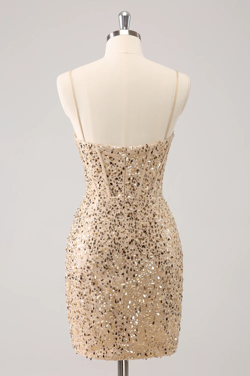 Amzcw Stylish Golden Bodycon Spaghetti Straps Sequin Short Homecoming Dress