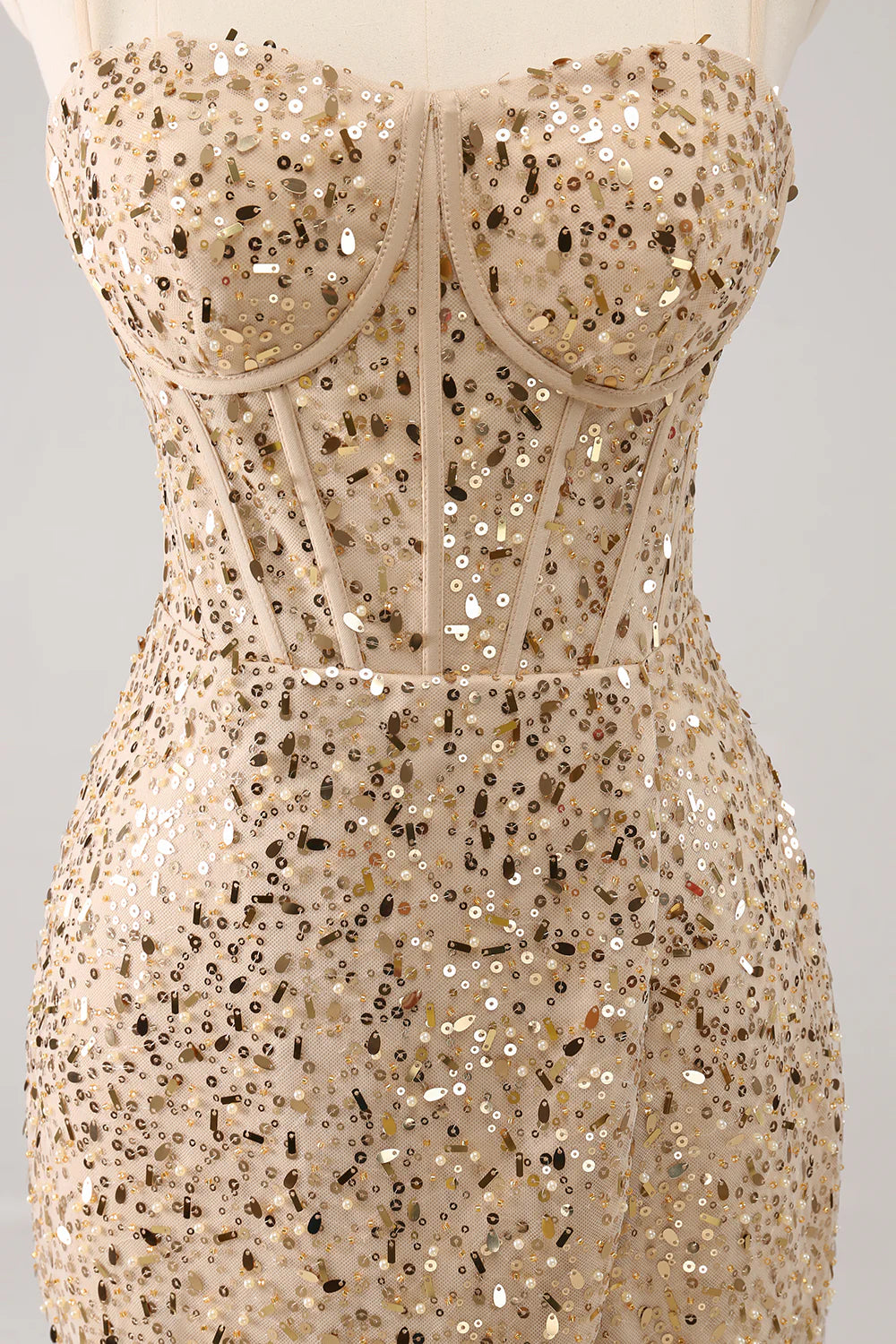 Amzcw Stylish Golden Bodycon Spaghetti Straps Sequin Short Homecoming Dress