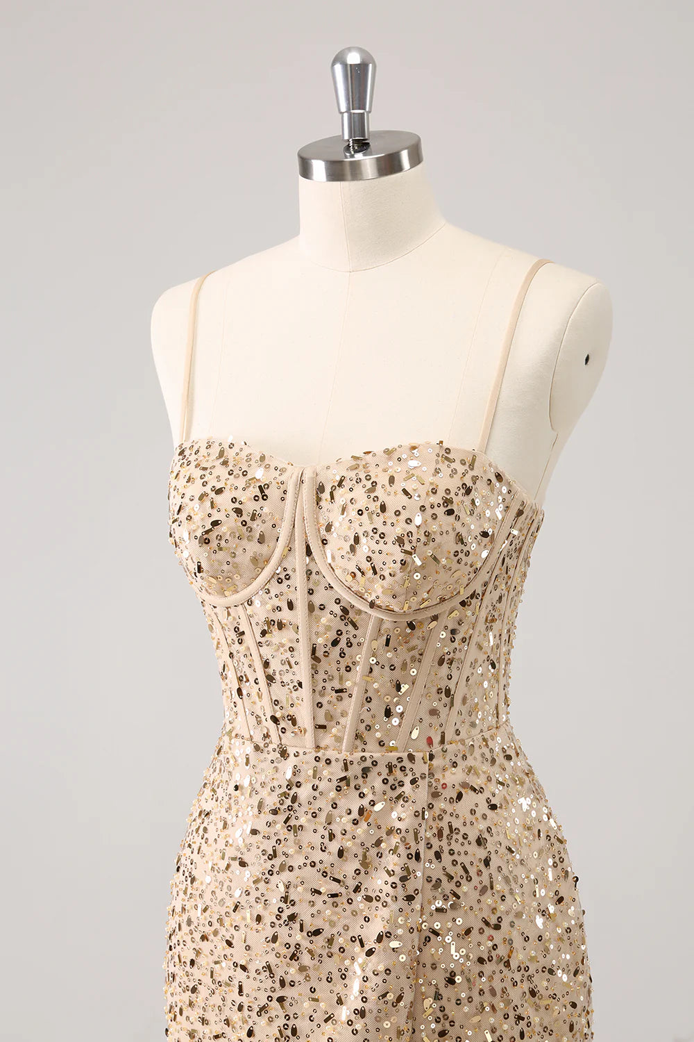 Amzcw Stylish Golden Bodycon Spaghetti Straps Sequin Short Homecoming Dress