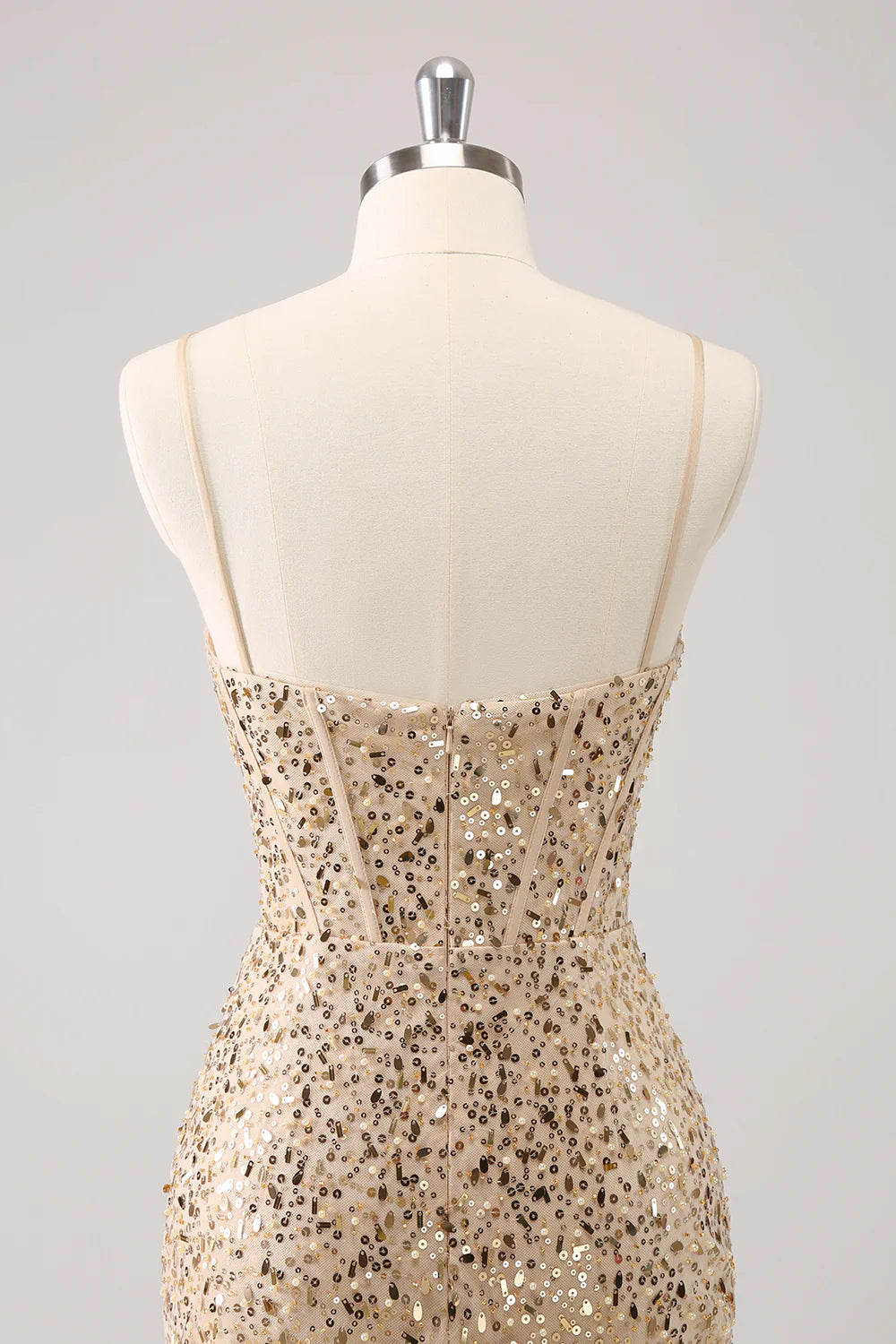 Amzcw Stylish Golden Bodycon Spaghetti Straps Sequin Short Homecoming Dress