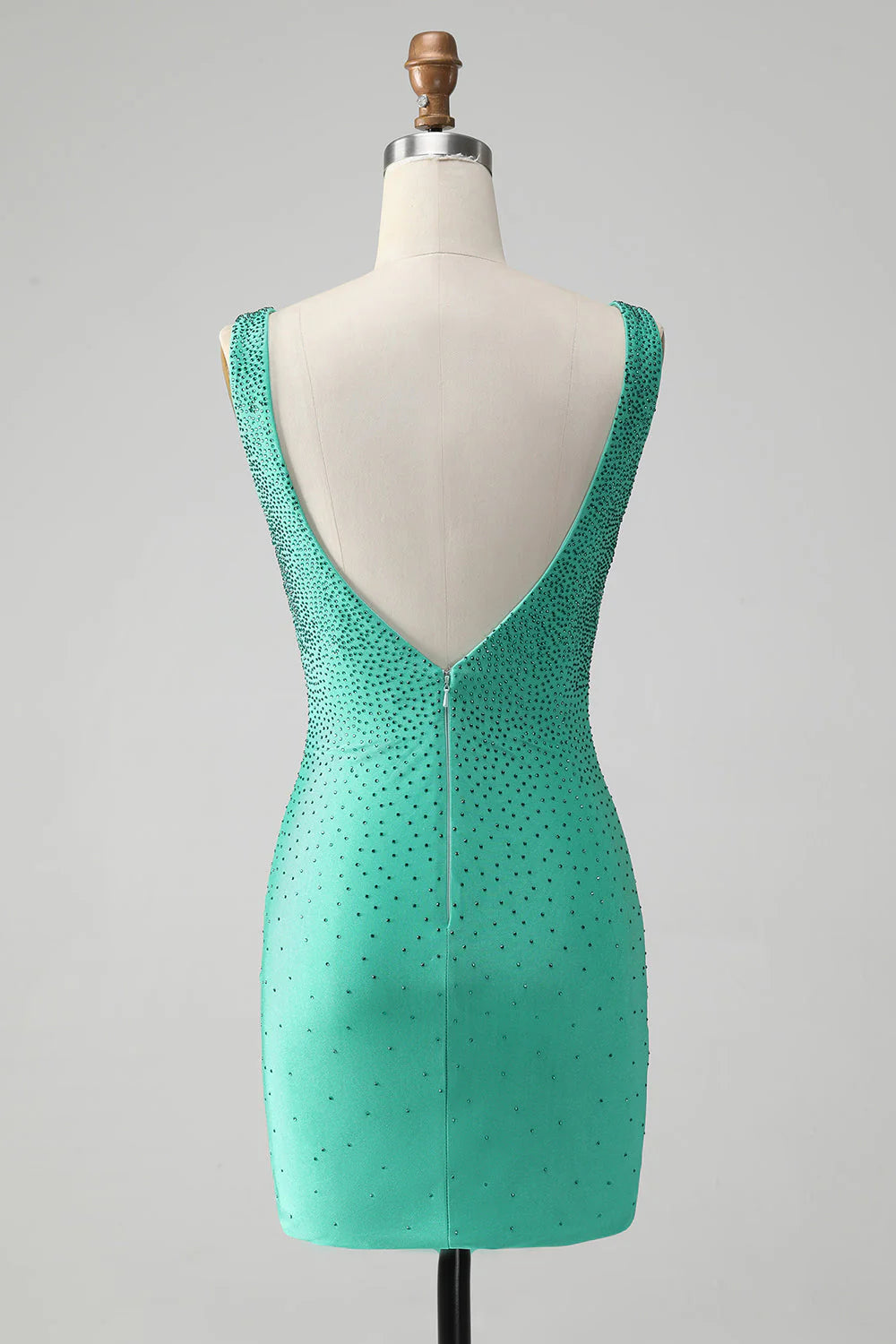 Amzcw Chic Bodycon V Neck Backless Short Green Homecoming Dress with Beading