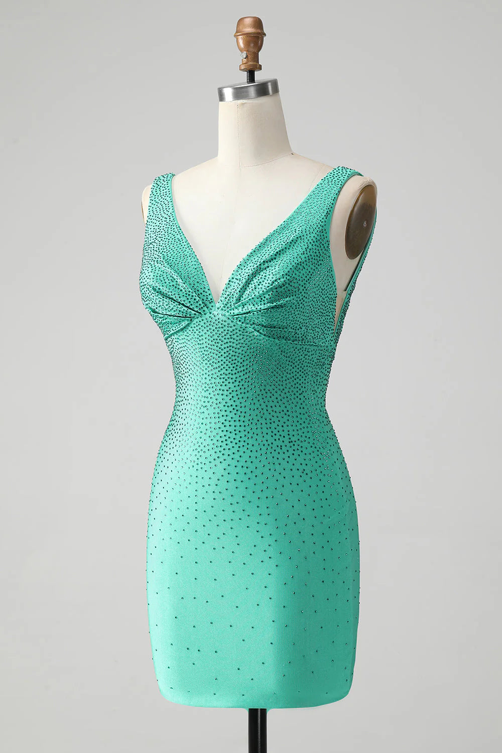Amzcw Chic Bodycon V Neck Backless Short Green Homecoming Dress with Beading