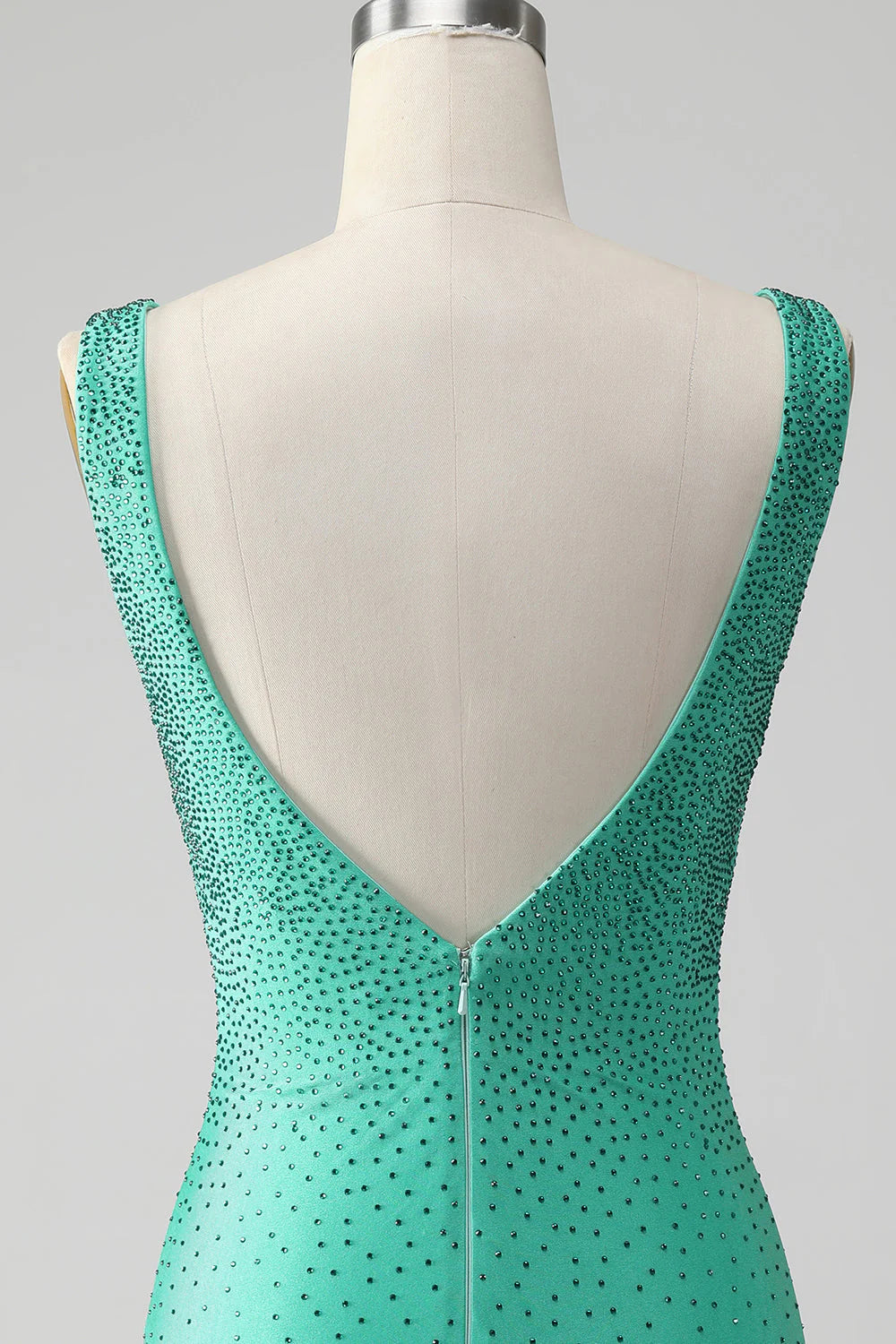Amzcw Chic Bodycon V Neck Backless Short Green Homecoming Dress with Beading