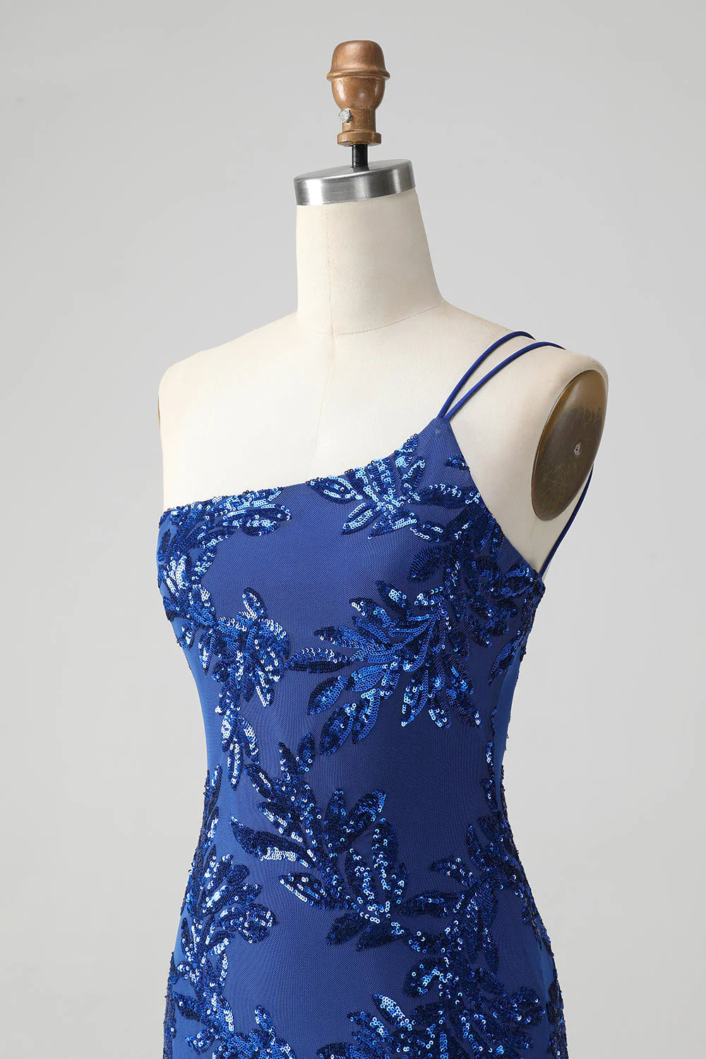 Amzcw Sparkly Bodycon Royal Blue One Shoulder Sequins Homecoming Dress with Embroidery