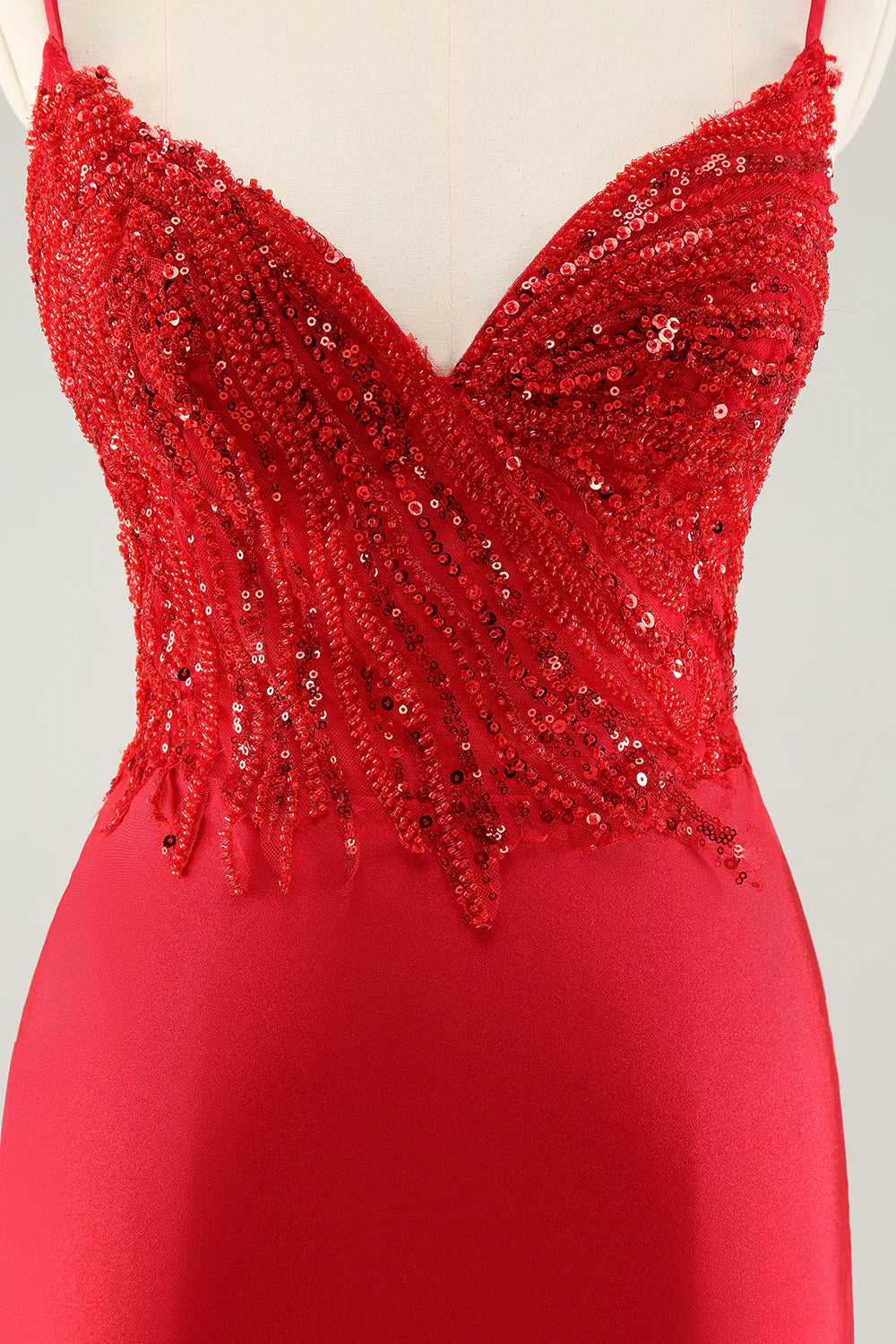Amzcw Gorgeous Red Bodycon Spaghetti Straps Short Homecoming Dress with Sequins