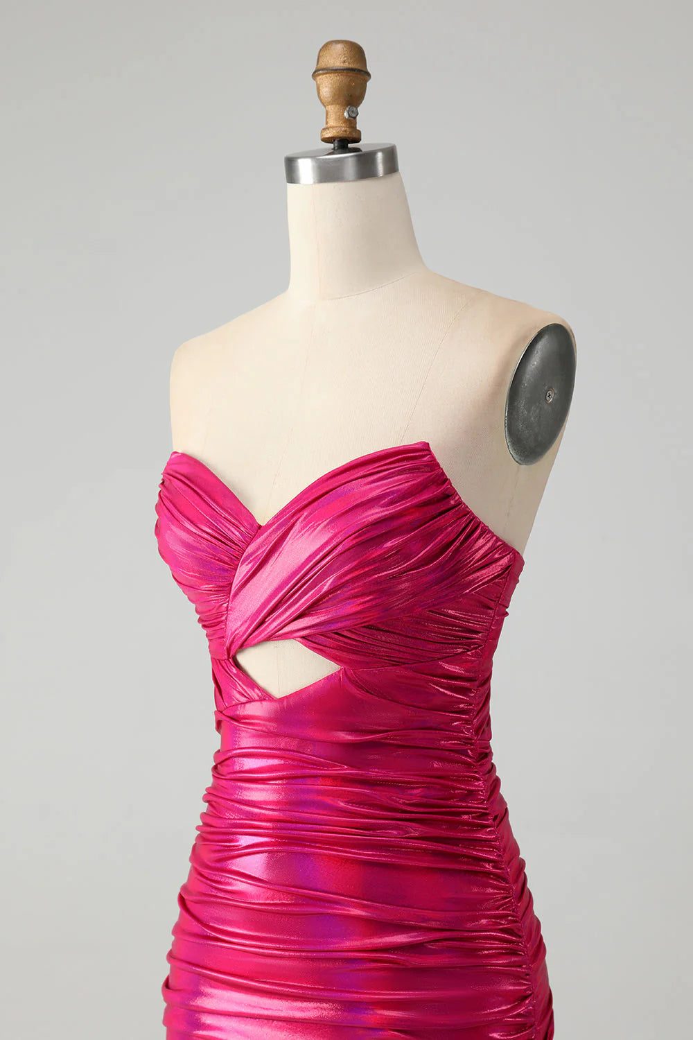 Amzcw Chic Strapless Keyhole Pleated Fuchsia Tight Metallic Homecoming Dress