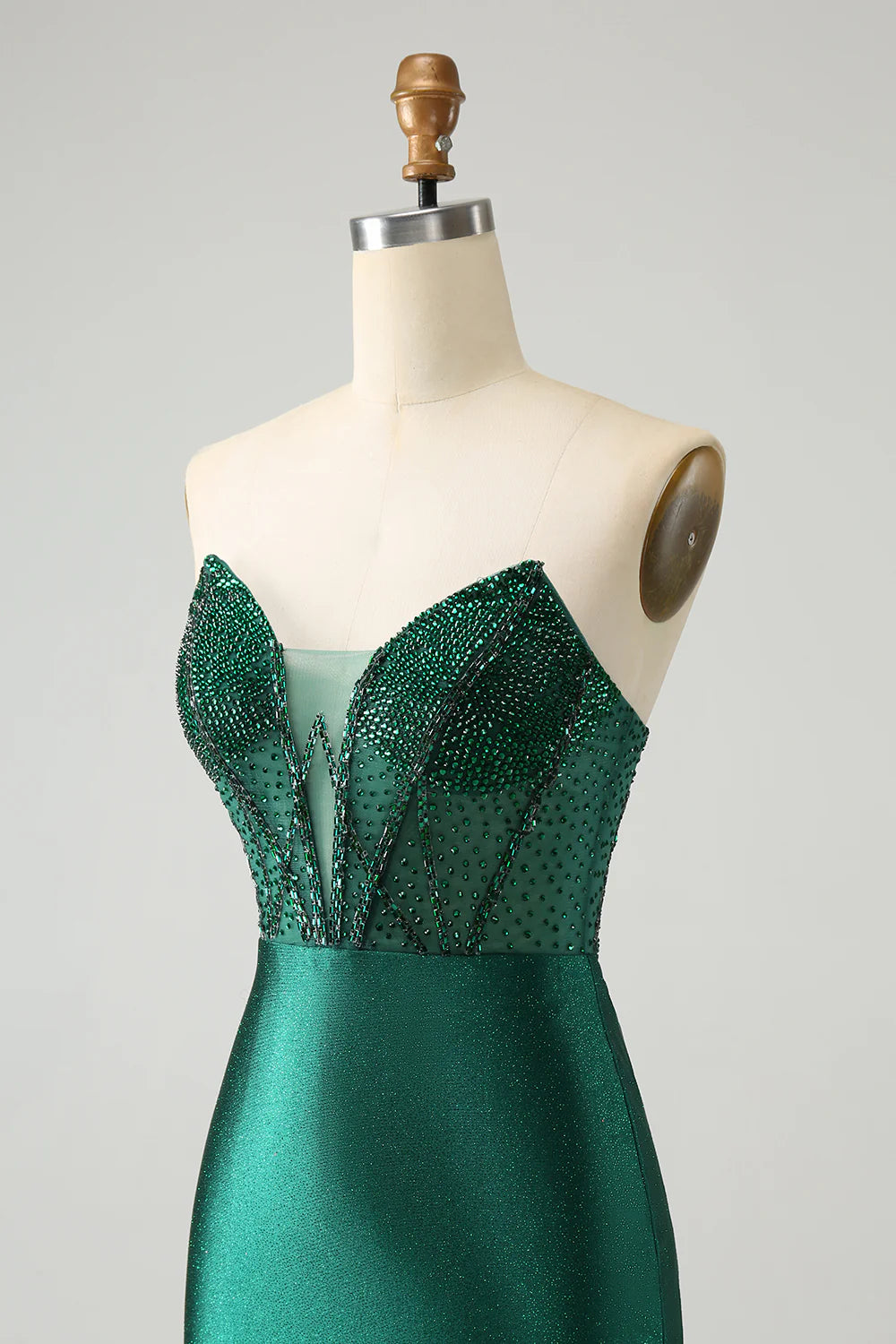 Amzcw Classy Sparkly Dark Green Tight Strapless Short Homecoming Dress with Beading