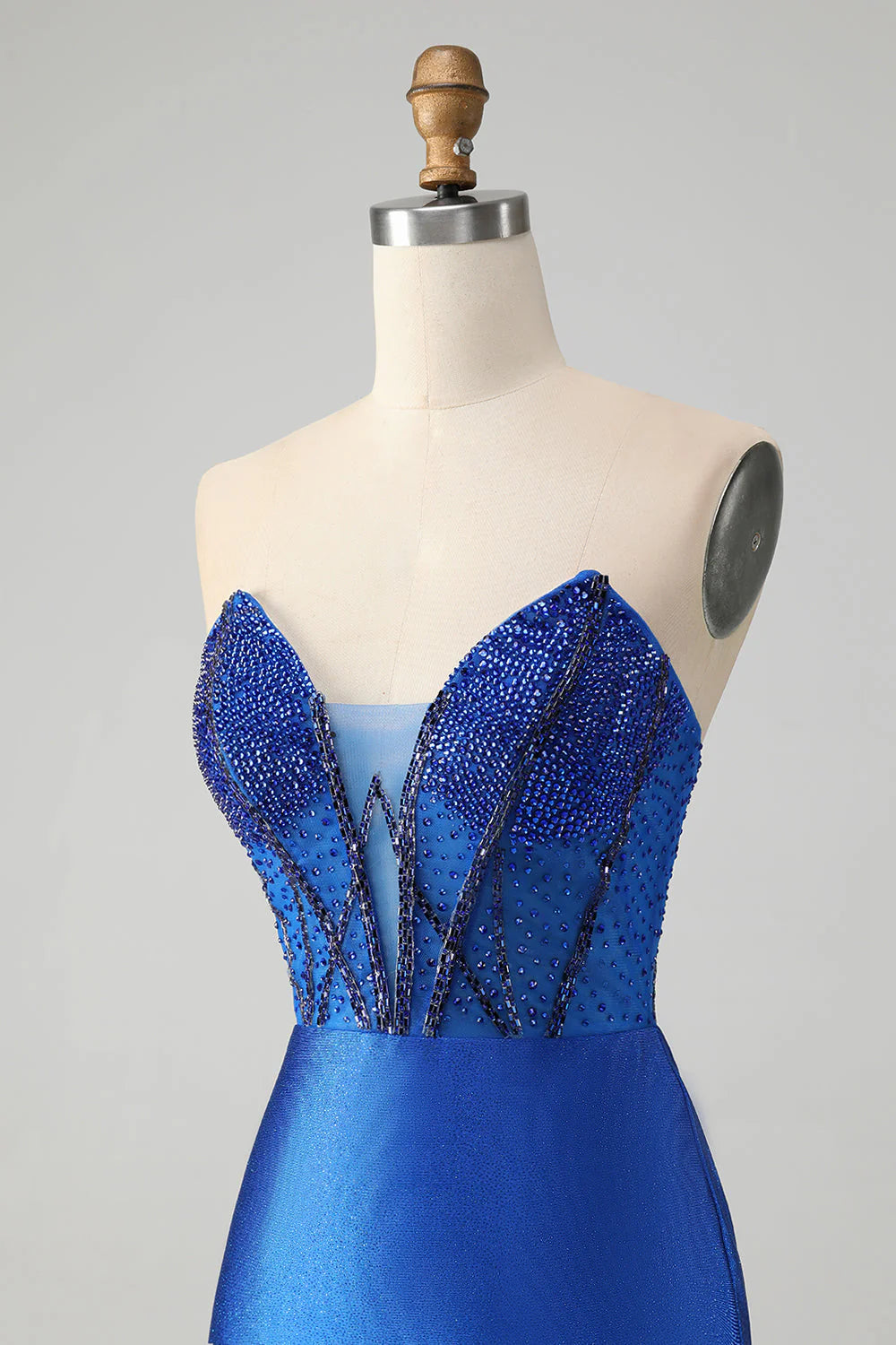 Amzcw Classy Sparkly Royal Blue Tight Strapless Short Homecoming Dress with Beading