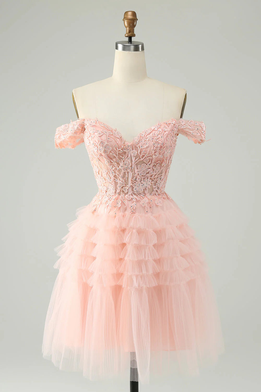 Amzcw Blush A Line Off The Shoulder Corset Short Tulle Homecoming Dress