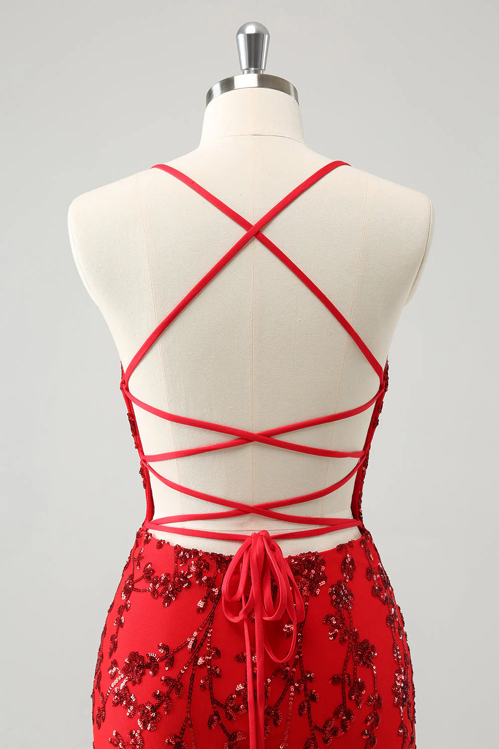 Amzcw Sparkly Red Floral Tight Short Homecoming Dress with Sequins