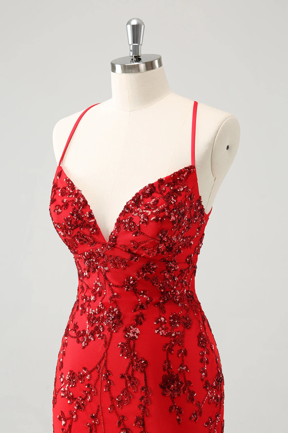 Amzcw Sparkly Red Floral Tight Short Homecoming Dress with Sequins
