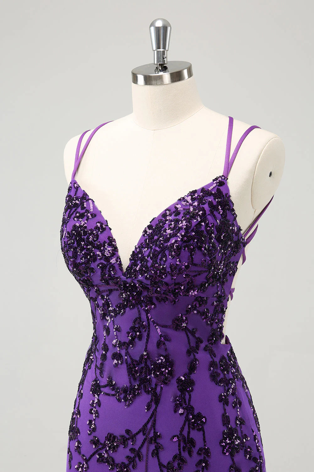Amzcw Sparkly Purple Spaghetti Straps Tight Short Homecoming Dress with Appliques