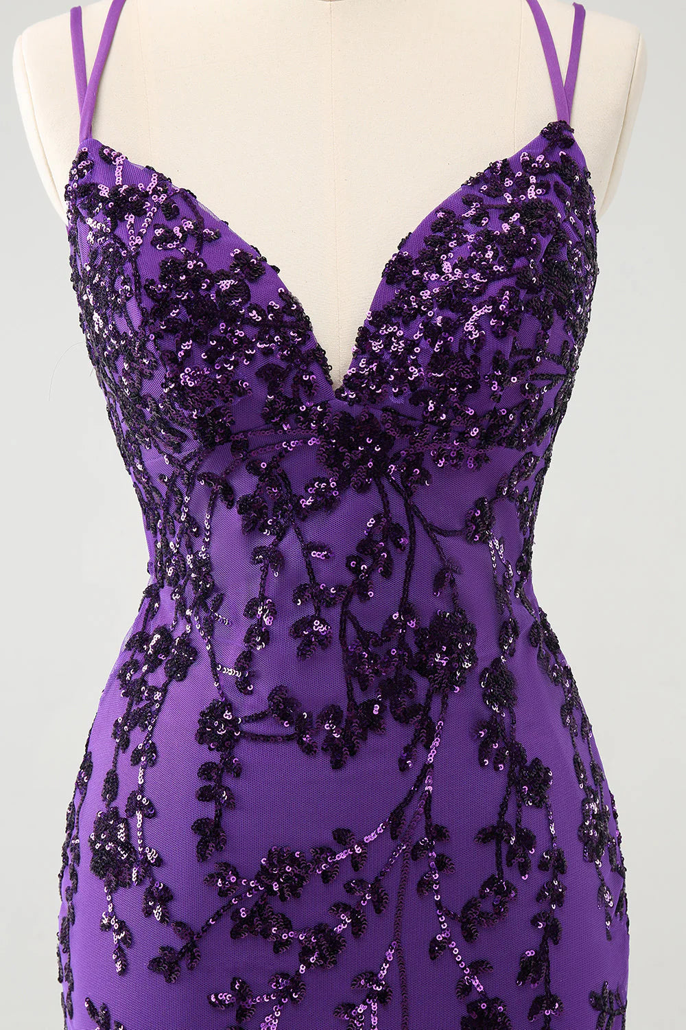 Amzcw Sparkly Purple Spaghetti Straps Tight Short Homecoming Dress with Appliques