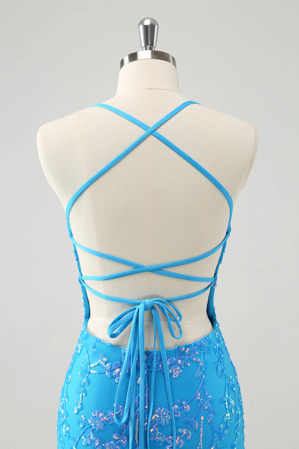 Amzcw Sparkly Sky Blue Tight Short Sequin Homecoming Dress with Lace-Up Back