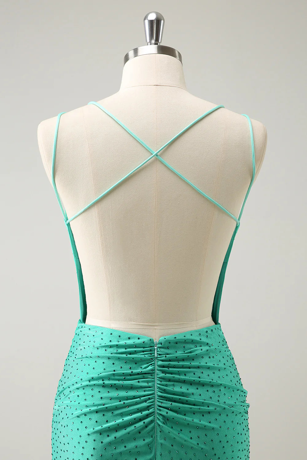 Amzcw Sparkly Green Spaghetti Straps Sequins Corset Tight Homecoming Dress with Beading