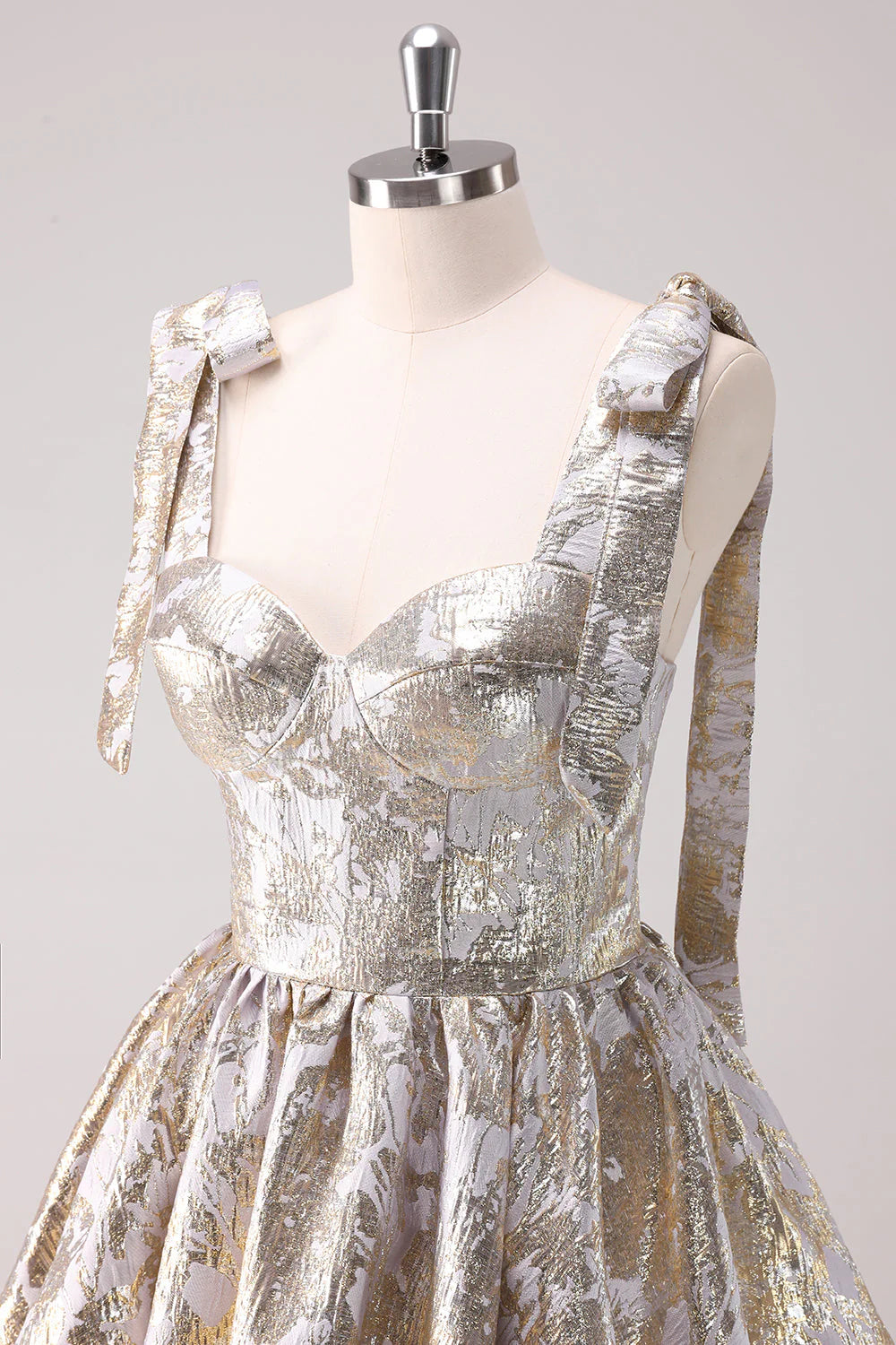 Amzcw Silver Adjustable Straps A Line Short Metallic Homecoming Dress with Ruffles