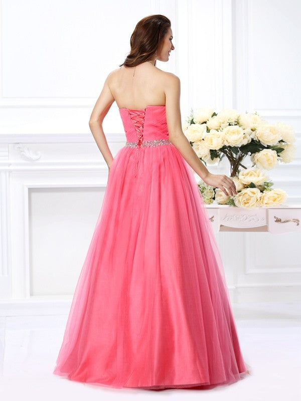 Ball Gown Sweetheart Pleats Sleeveless Long Satin Quinceanera Dresses