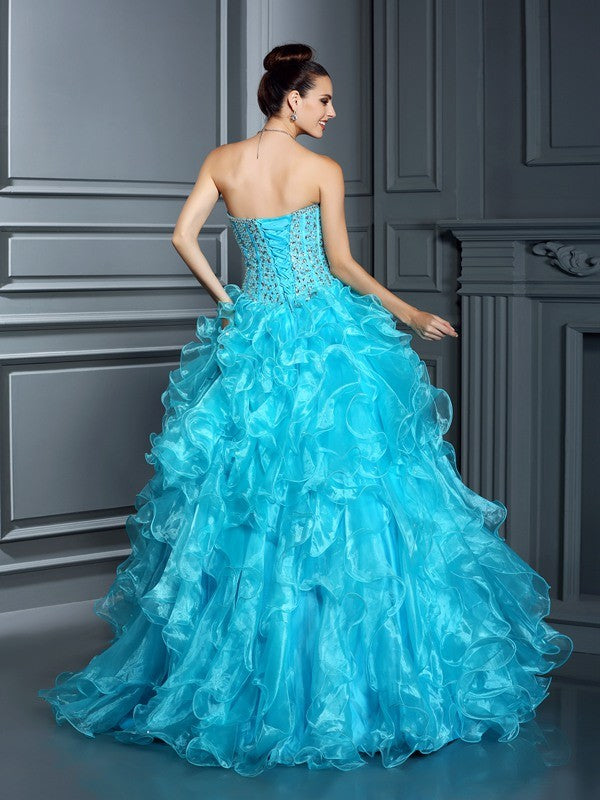 Ball Gown Sweetheart Beading Sleeveless Long Organza Quinceanera Dresses