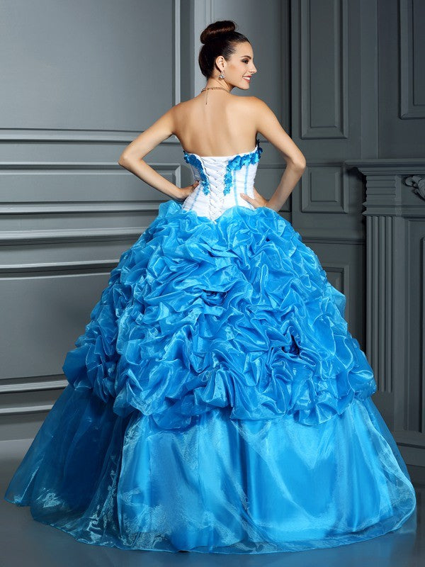 Ball Gown Sweetheart Ruffles Sleeveless Long Satin Quinceanera Dresses