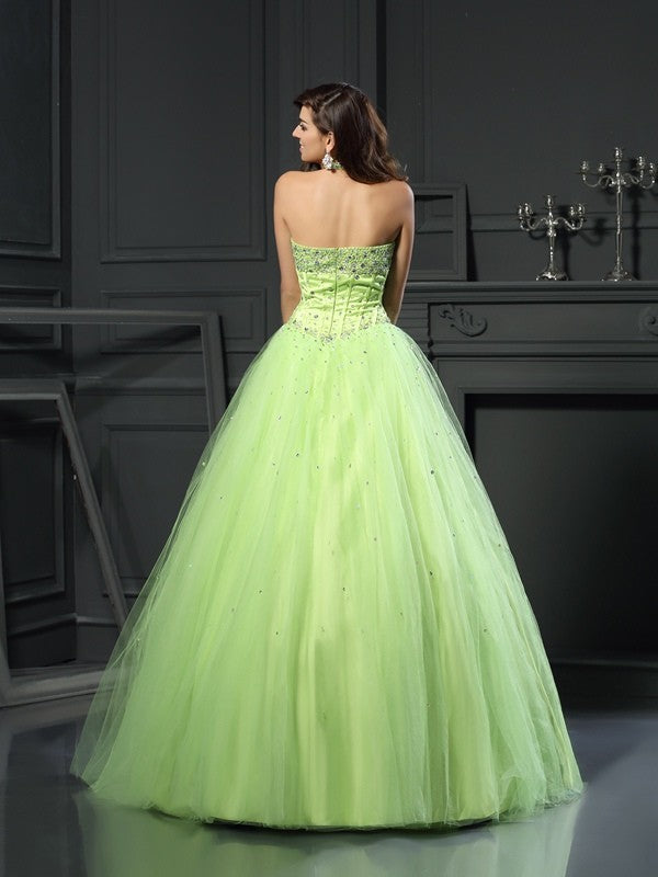 Ball Gown Halter Beading Sleeveless Long Satin Quinceanera Dresses