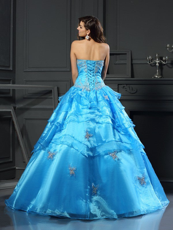 Ball Gown Sweetheart Beading Sleeveless Long Organza Quinceanera Dresses