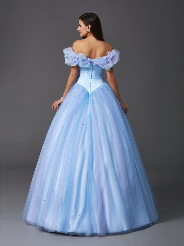 Vestidos de quinceañera largos de red, sin mangas, con hombros descubiertos y cuentas