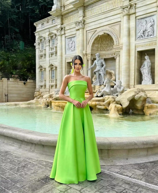 Vestidos de fiesta elegantes Amzcw para adolescentes, vestidos de novia sin tirantes para novia, vestidos de noche formales largos y elegantes de satén para mujeres, vestidos de noche