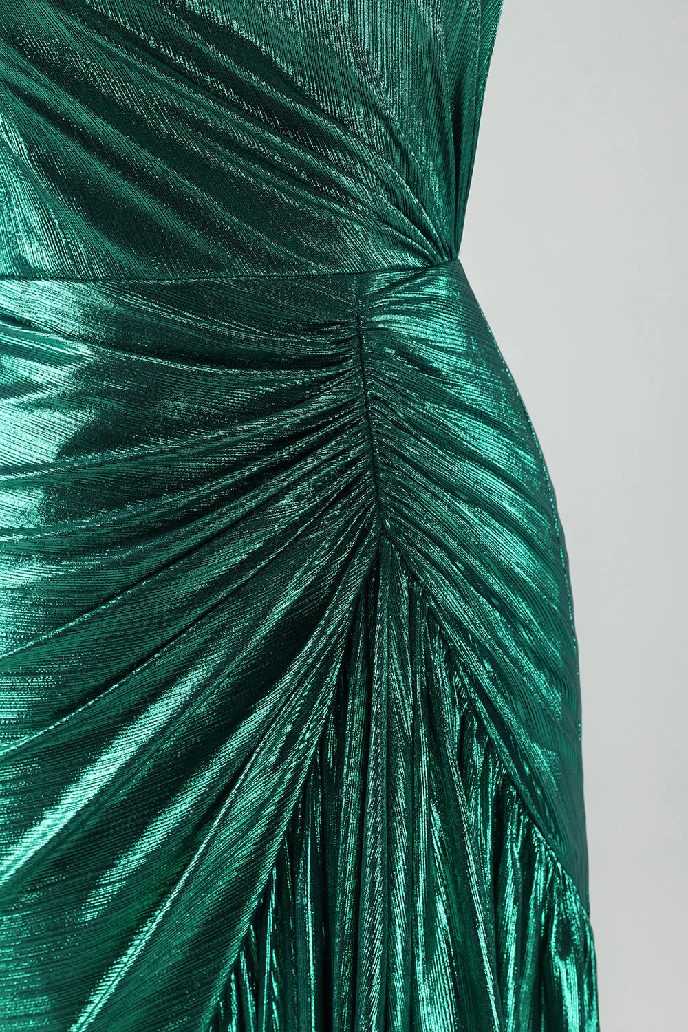 Amzcw Dark Green Metallic One Shoulder Mermaid Cocktail Dress with Ruffles
