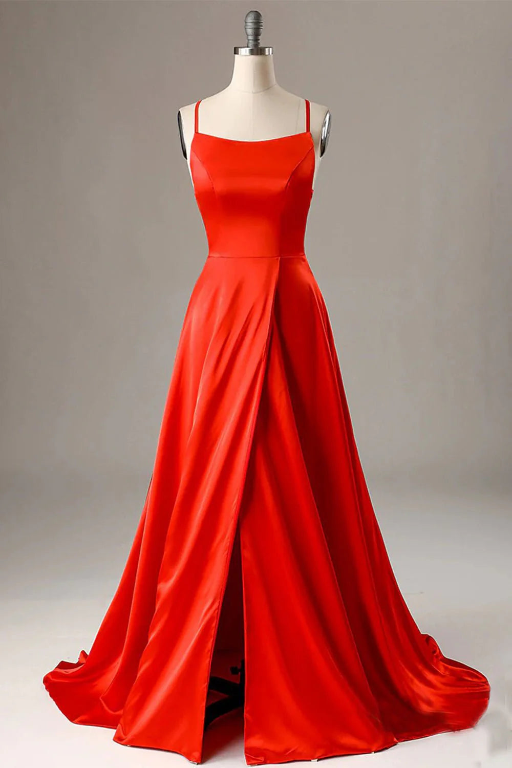 Vestidos de fiesta largos, económicos, con corte en A, tirantes finos, rojos, sexys, con abertura lateral, vestidos de noche impresionantes.