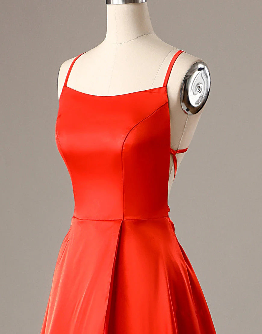 Vestidos de fiesta largos, económicos, con corte en A, tirantes finos, rojos, sexys, con abertura lateral, vestidos de noche impresionantes.