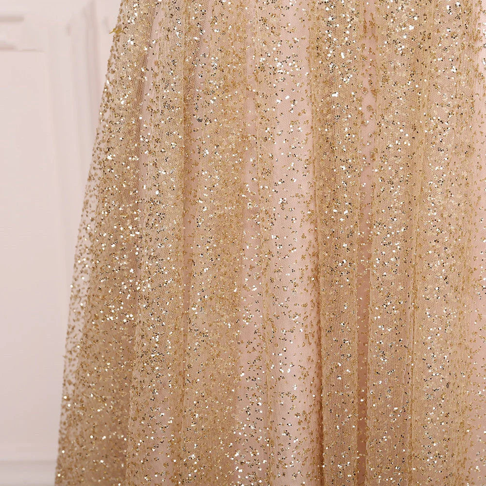 Vestidos de fiesta con escote en V, tirantes finos y espalda descubierta, largos y brillantes