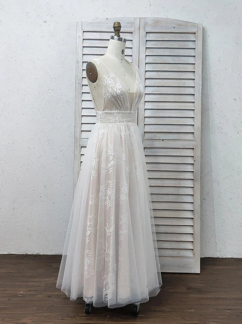 A Line V Neck Appliques Long Prom Dress V-neck Sexy Evening Dresses