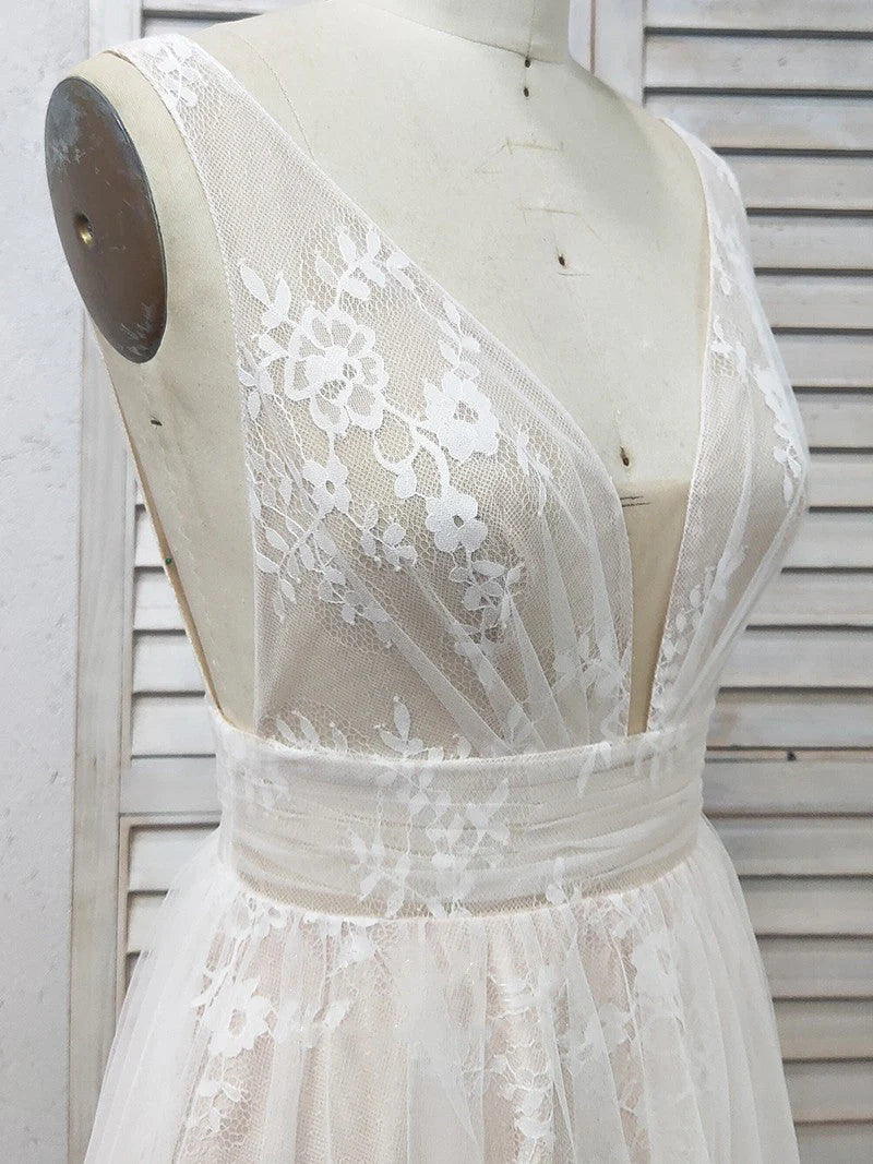 A Line V Neck Appliques Long Prom Dress V-neck Sexy Evening Dresses