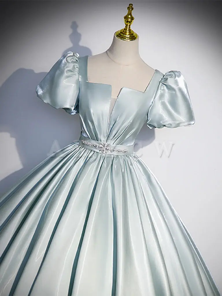 Amzcw A-Line Blue Satin Long Prom Dress Niebieska długa formalna sukienka w sklepie