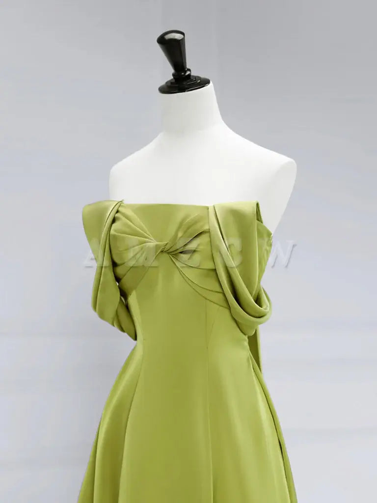 Amzcw A-Line Off Shoulder Satin Green Long Prom Dress Zielona długa formalna sukienka na studniówkę w sklepie