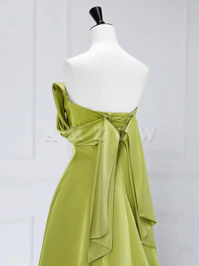 Amzcw A-Line Off Shoulder Satin Green Long Prom Dress Zielona długa formalna sukienka na studniówkę w sklepie