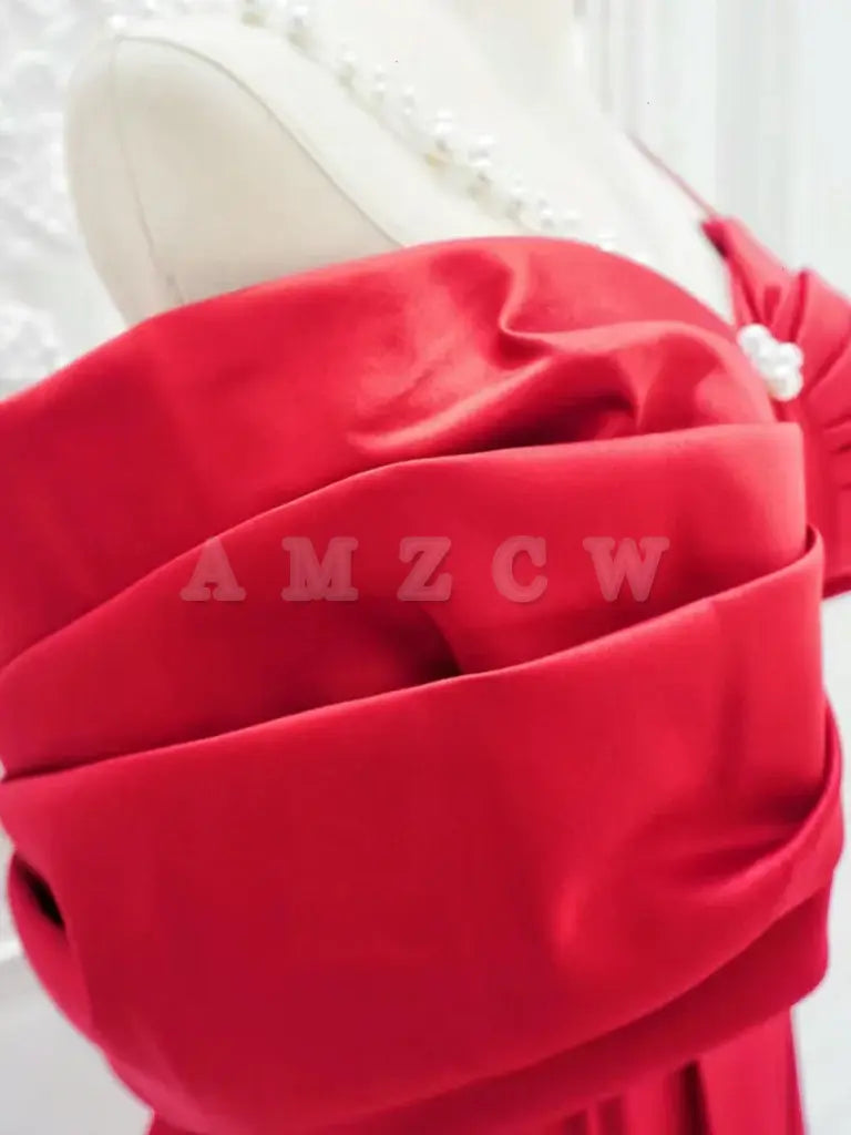 Suknia wieczorowa Amzcw A-Line z odkrytymi ramionami i satynową czerwoną długą sukienką wieczorową w kolorze czerwonym, sklepy z sukniami wieczorowymi