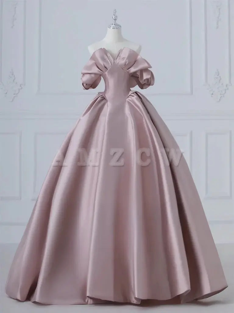 Vestido de fiesta largo de satén rosa de corte A de Amzcw, vestido de noche largo rosa, tiendas de vestidos de fiesta