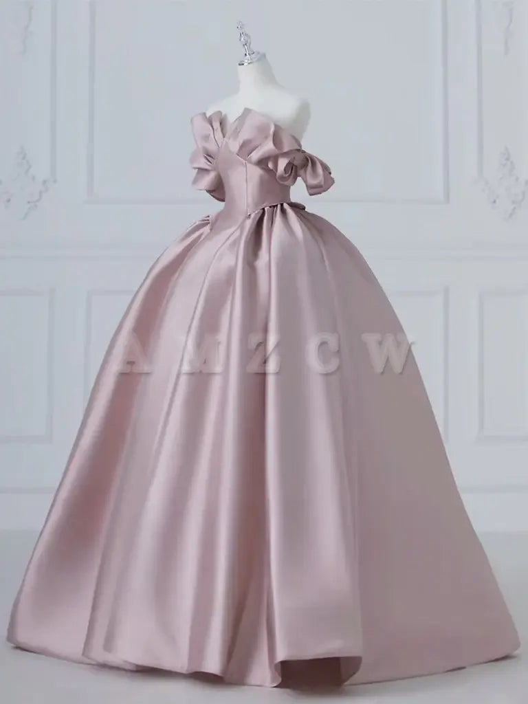 Vestido de fiesta largo de satén rosa de corte A de Amzcw, vestido de noche largo rosa, tiendas de vestidos de fiesta