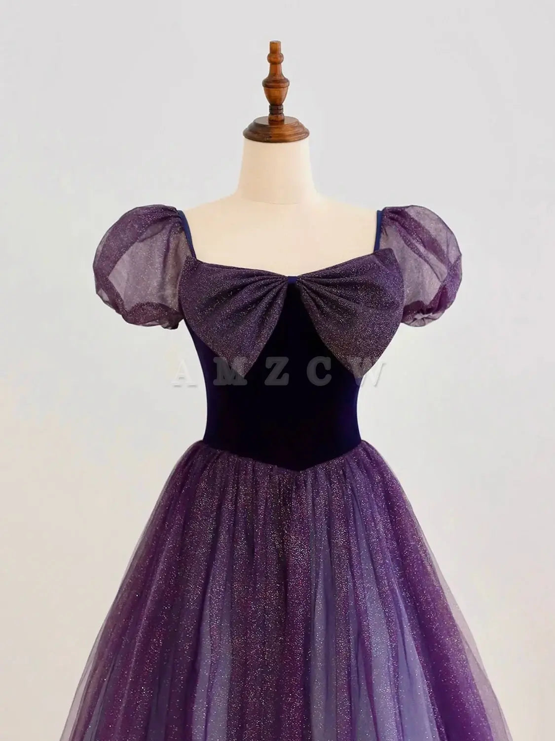Vestido de fiesta largo de tul morado con corte en A de Amzcw, vestido de noche formal morado, vestido de fiesta en tienda