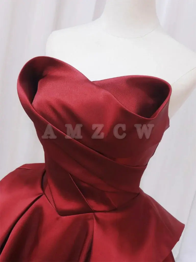 Suknia balowa Amzcw A-Line Satin Burgundy Long Prom Dress Burgundowa formalna sukienka w sklepie