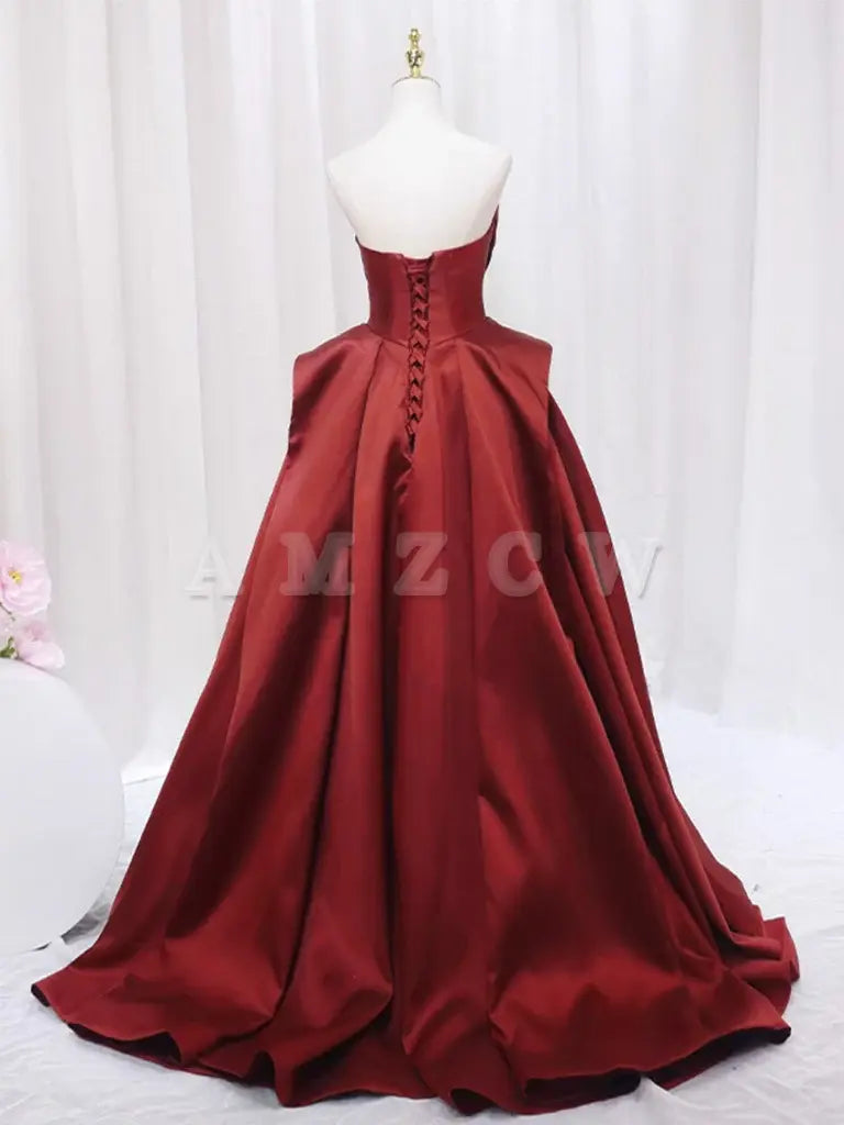 Suknia balowa Amzcw A-Line Satin Burgundy Long Prom Dress Burgundowa formalna sukienka w sklepie