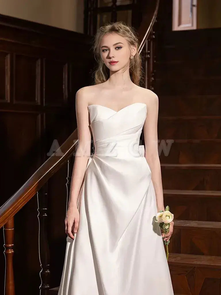 Amzcw A-Line Satin White Long Prom Dress White Long Formal Dress prom dress in store 