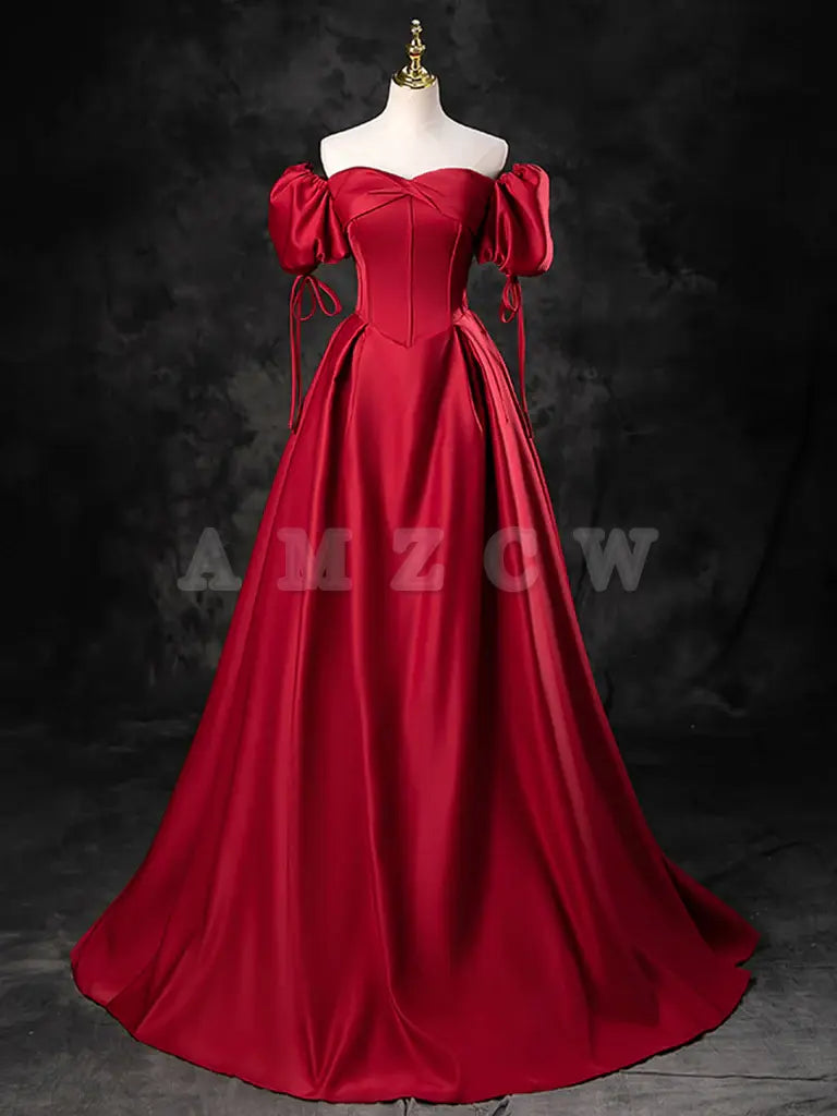 Suknia balowa Amzcw A-Line Sweetheart Neck w kolorze bordowym, długa, burgundowa, formalna sukienka, suknia balowa w sklepie